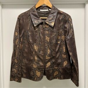 Bamboo Traders Jacket Size Petite Medium. PM Snakeskin Print Copper Brown Gold